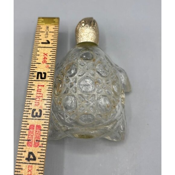 Vtg AVON Glass Turtle Bottle Figurine With Gold Tone Textured Head - Picture 6 of 6